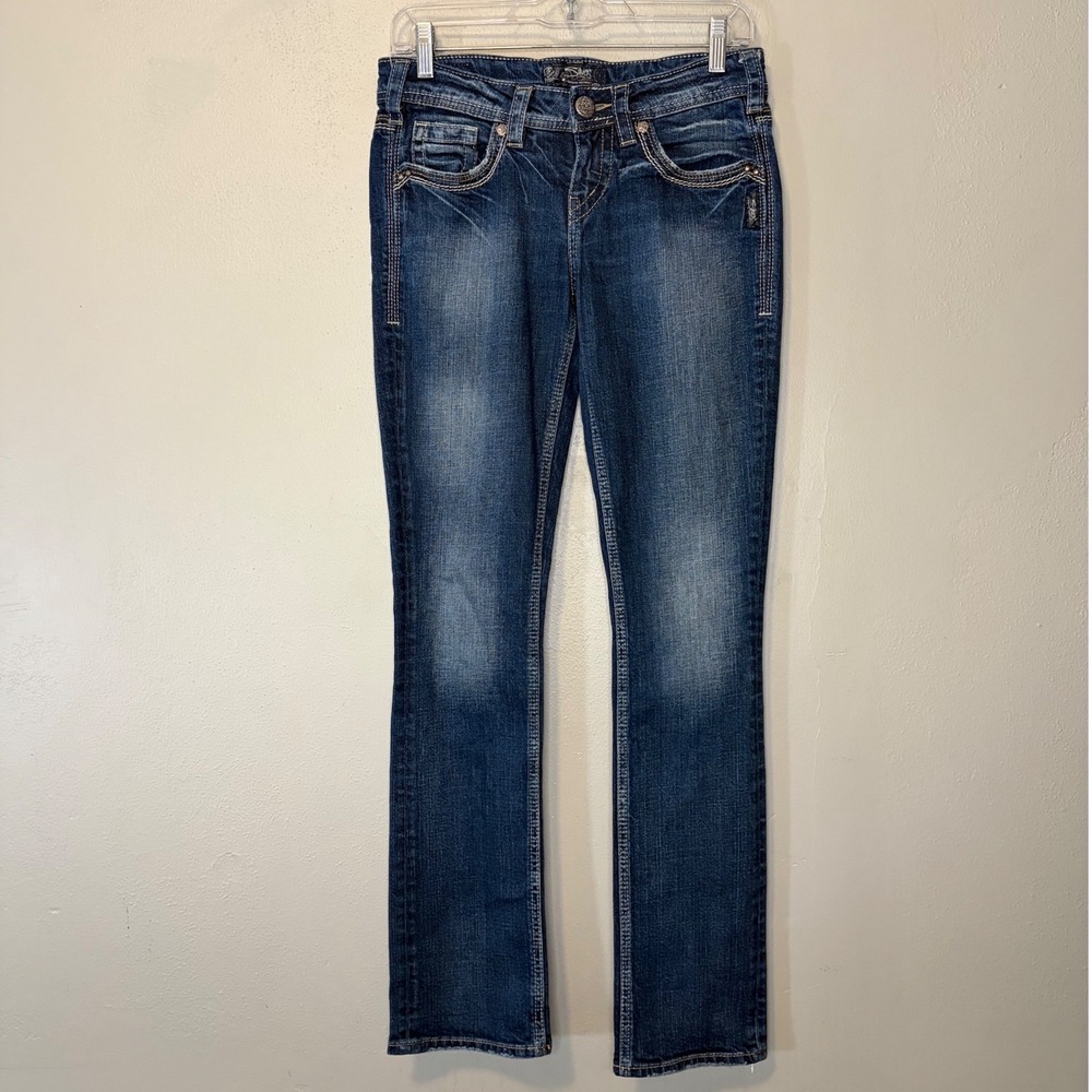 Silver Jeans Co Aiko Mid Rise Straight Leg Dark Wash Denim Jeans W26 L31